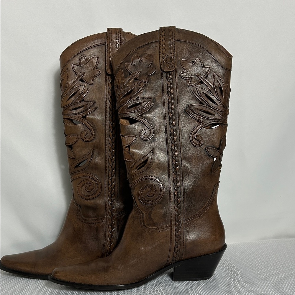 White House Black Market Brown Western Leather  Cowboy Boots Women’s Size 6.5